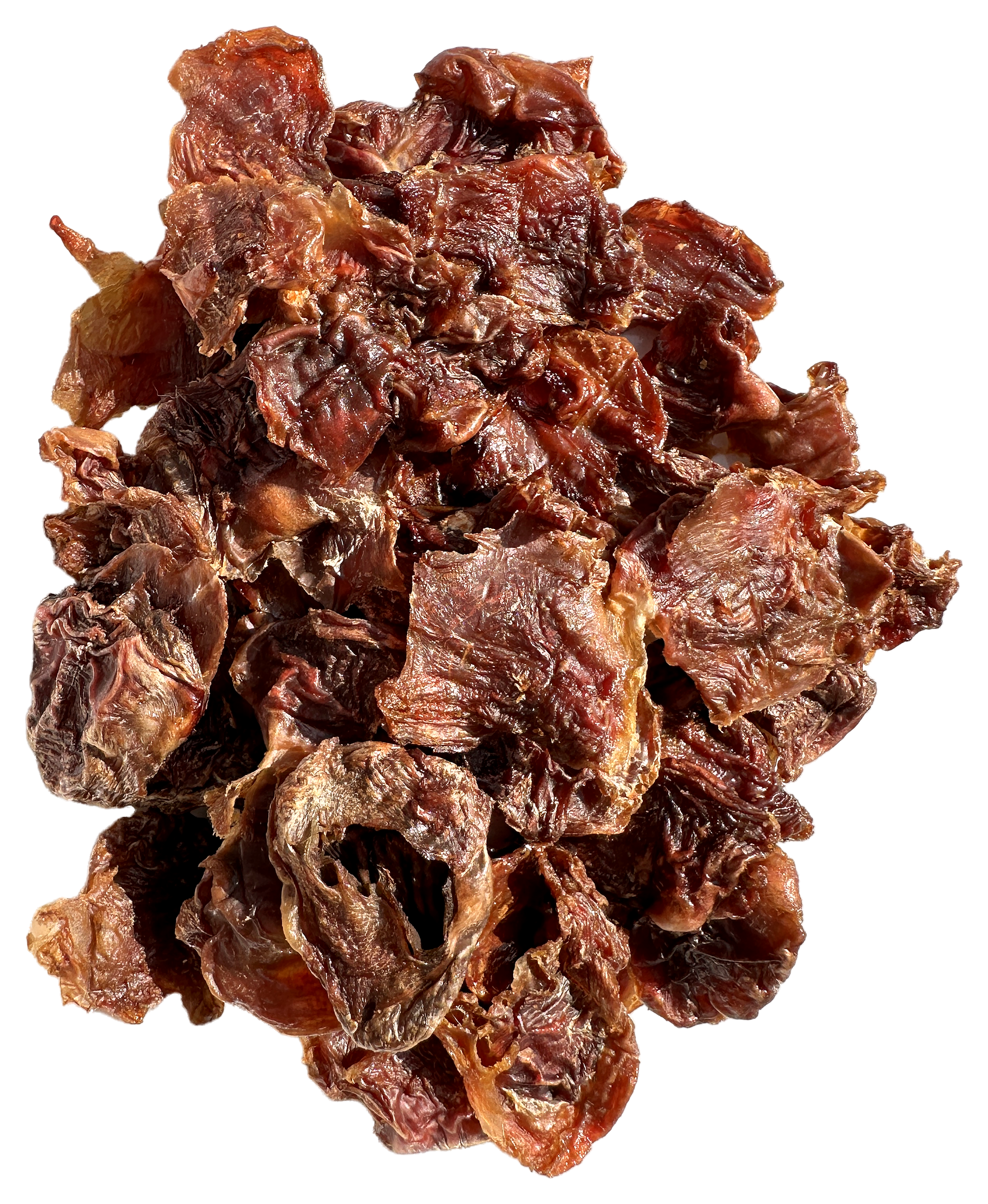 Pile of dehydrated chicken gizzard dog treats