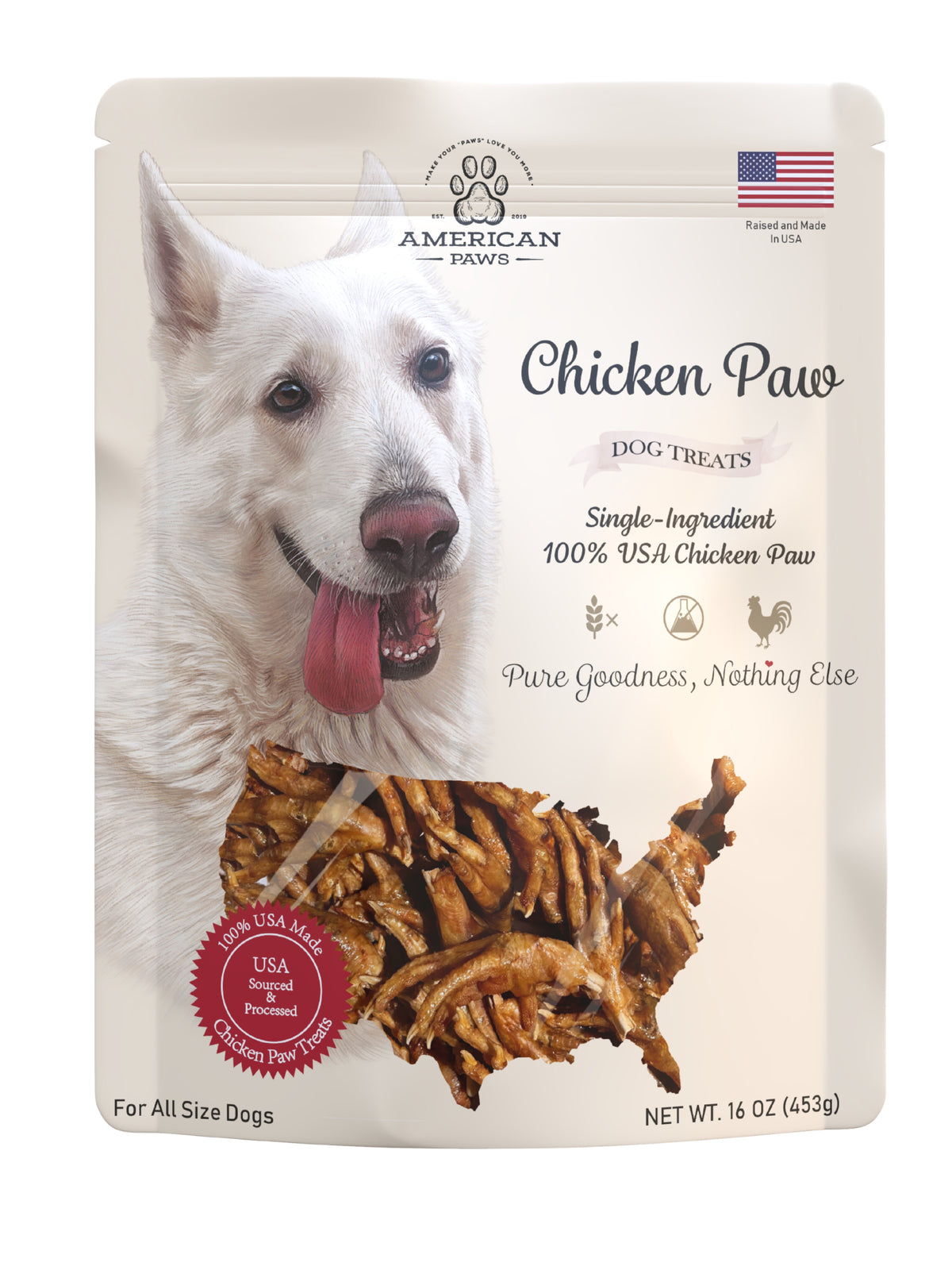 Dehydrated Chicken Feet for Dogs — Natural Long-Lasting Chew, Made in USA, 1lb (~28 pcs)