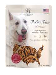 American Paws Dehydrated Chicken Feet, Only One Ingredient, No Additives, Made and Sourced in USA, (About 28-Pack), 1lb
