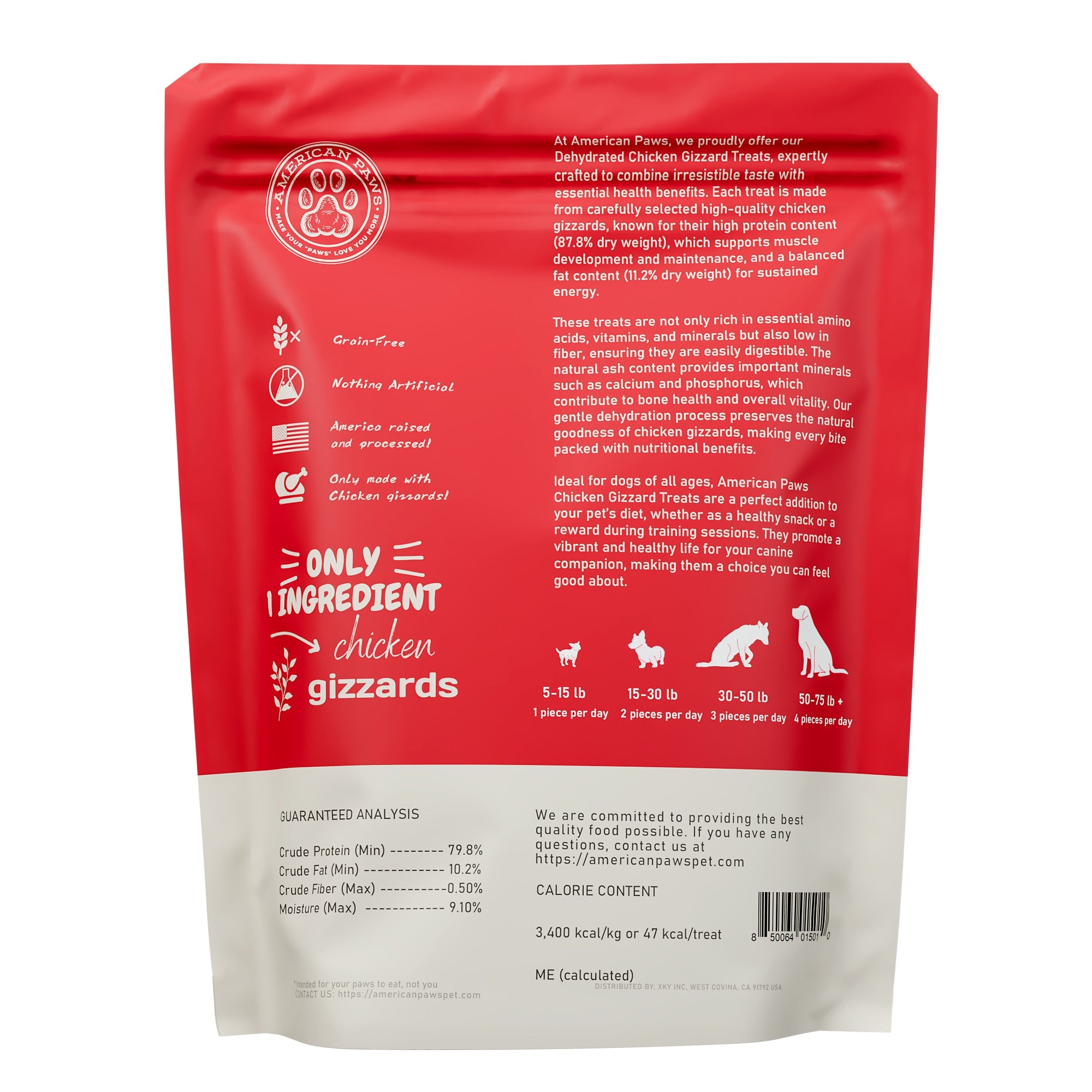 American Paws Chicken Gizzards Dog Treats 4 oz pouch — back