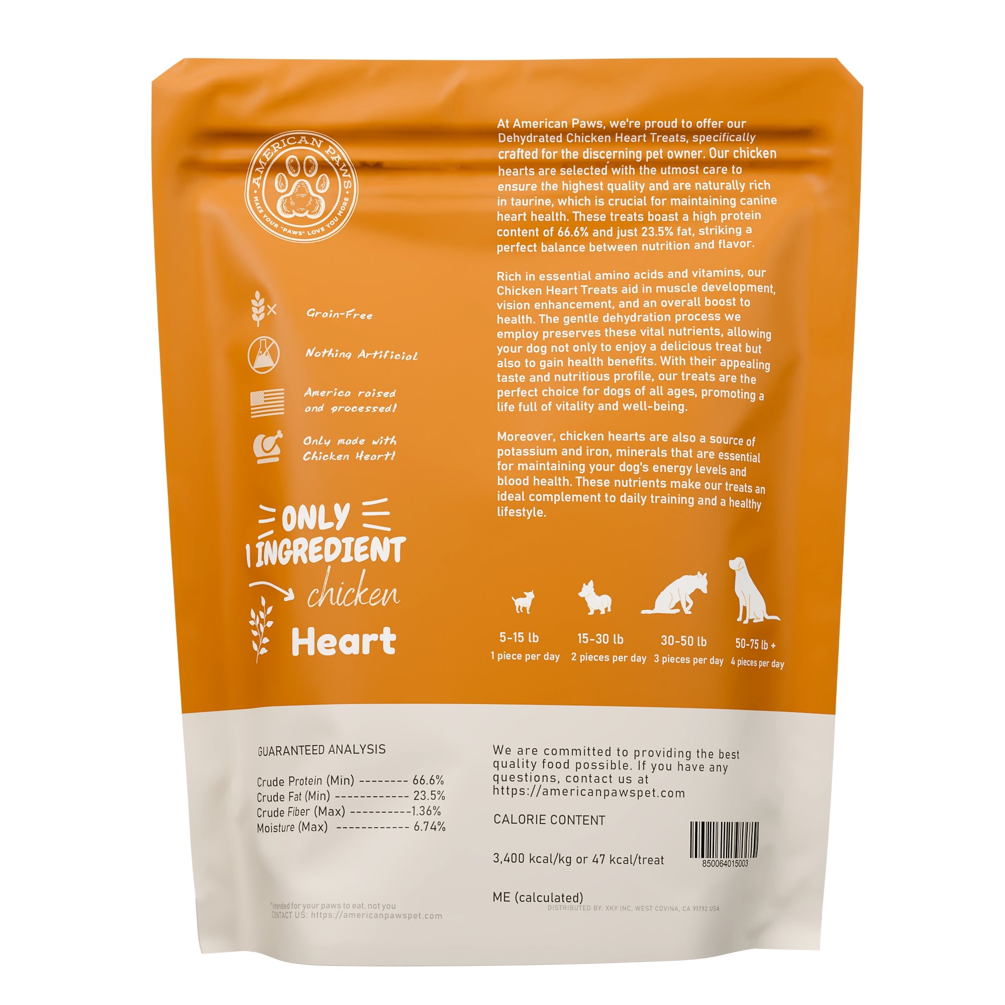 American Paws Chicken Hearts Dog Treats 4 oz pouch — back