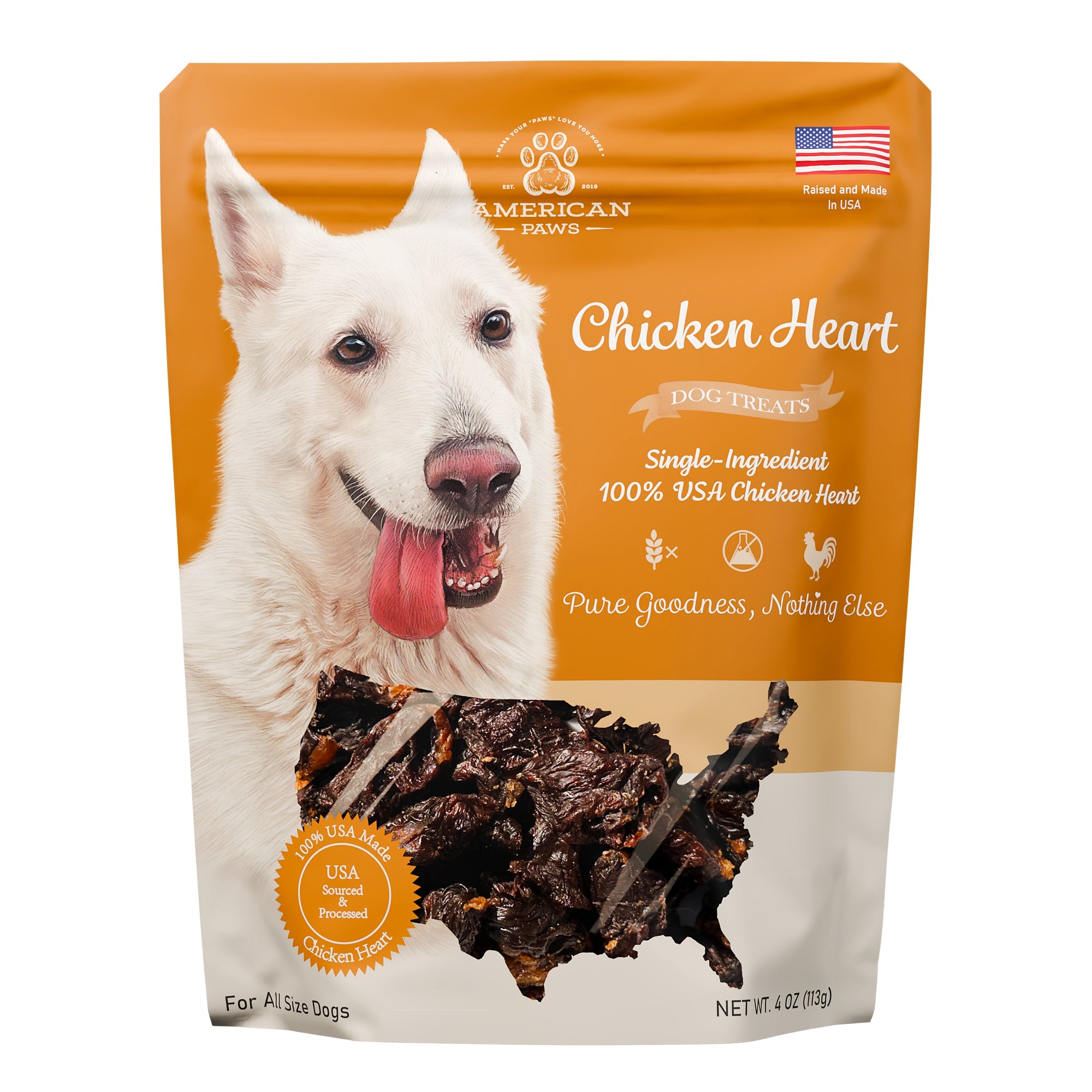 American Paws Chicken Hearts Dog Treats 4 oz pouch — front